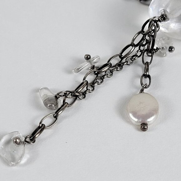 SILPADA OXIDIZED STERLING SILVER 925 PEARL CRYSTAL DROP TASSEL NECKLACE 34" - Picture 4 of 14